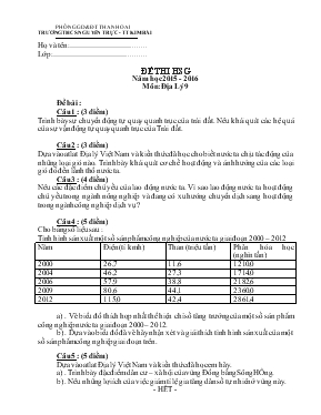 Đề thi học sinh giỏi năm học 2015 - 2016 môn địa lý 9